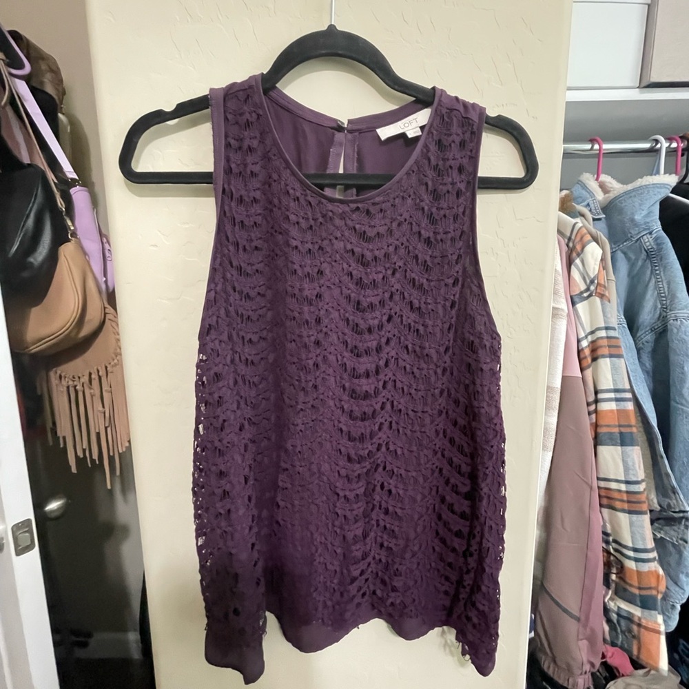 LOFT Deep Purple Lace Blouse
